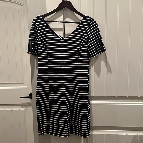 Dalia Collection Dresses & Skirts - Dahlia Collection Navy with stripes dress. Gold zippers on back and sleeves.